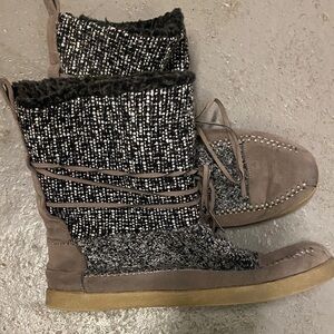 Madden Girl Taupe and Black Knit Tall Moccasin Boot